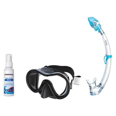 Seac Mask + Snorkel Package – Sunrise Single Lens Mask + Reverse Dry Snorkel + Free Mask Defog Spray — Black, Seac Tribe Dry…