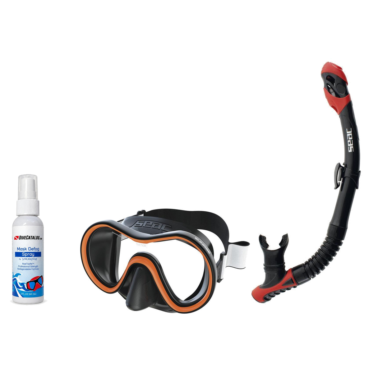 Seac Mask + Snorkel Package – Sunrise Single Lens Mask + Reverse Dry Snorkel + Free Mask Defog Spray — Orange, Seac Reverse…