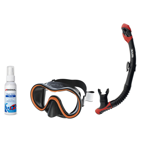 Seac Mask + Snorkel Package – Sunrise Single Lens Mask + Reverse Dry Snorkel + Free Mask Defog Spray — Orange, Seac Reverse…
