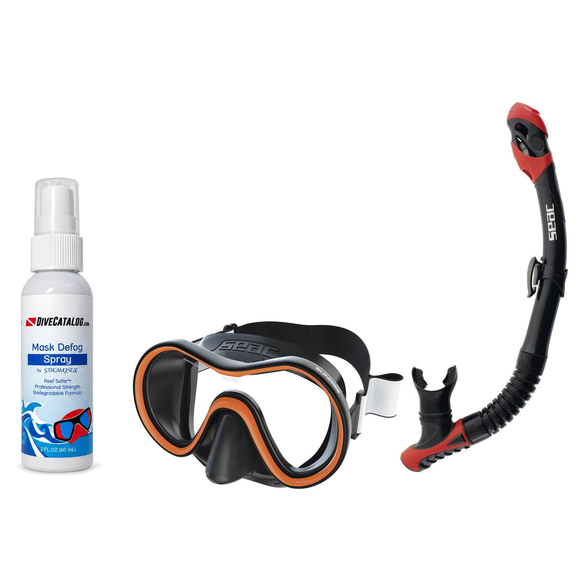 Seac Mask + Snorkel Package – Sunrise Single Lens Mask + Reverse Dry Snorkel + Free Mask Defog Spray — Orange, Seac Reverse…