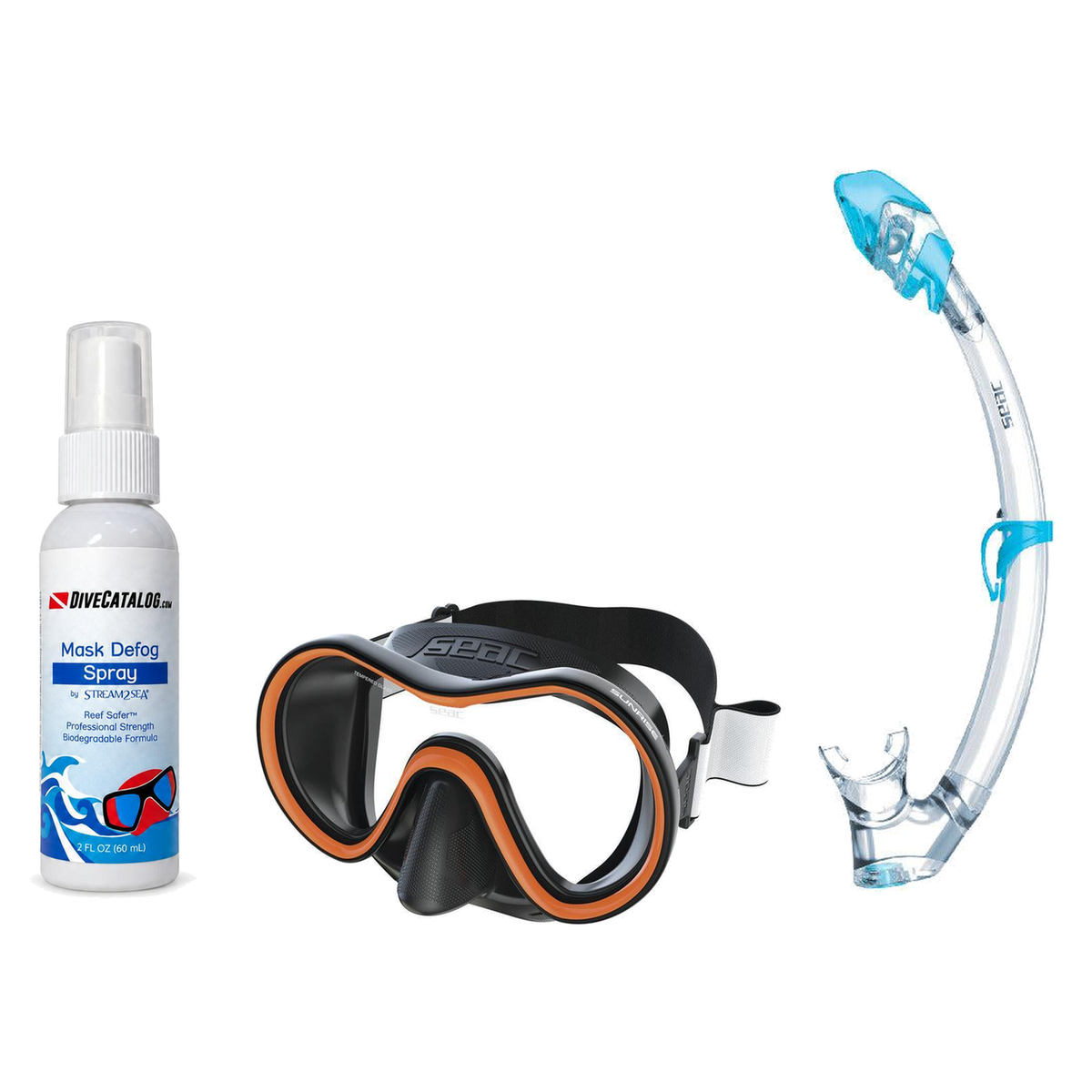 Seac Mask + Snorkel Package – Sunrise Single Lens Mask + Reverse Dry Snorkel + Free Mask Defog Spray — Orange, Seac Tribe Dr…