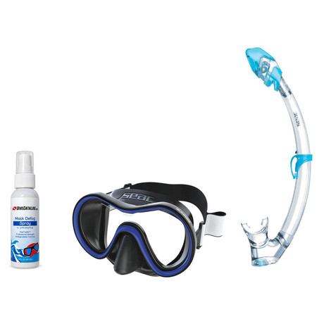 Seac Mask + Snorkel Package – Sunrise Single Lens Mask + Reverse Dry Snorkel + Free Mask Defog Spray — Seac Tribe Dry Scuba…