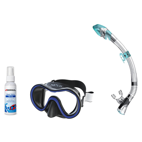 Seac Mask + Snorkel Package – Sunrise Single Lens Mask + Reverse Dry Snorkel + Free Mask Defog Spray — Seac Fast Tech Dry Ad…