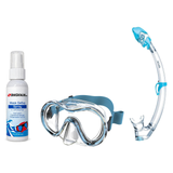 Seac Mask + Snorkel Package – Sunrise Single Lens Mask + Reverse Dry Snorkel + Free Mask Defog Spray — Aquamarine, Seac Trib…