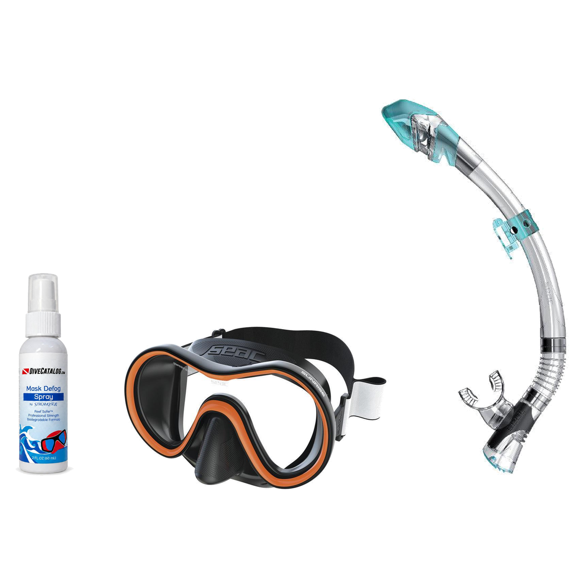 Seac Mask + Snorkel Package – Sunrise Single Lens Mask + Reverse Dry Snorkel + Free Mask Defog Spray — Orange, Seac Fast Tec…