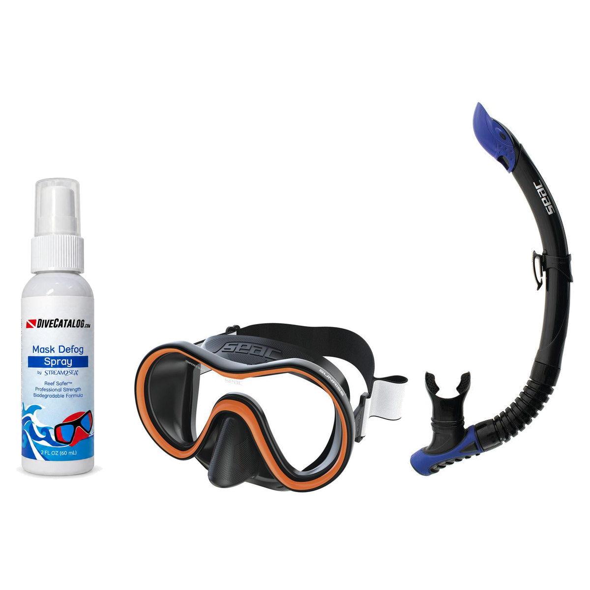 Seac Mask + Snorkel Package – Sunrise Single Lens Mask + Reverse Dry Snorkel + Free Mask Defog Spray — Orange, Seac Reverse…