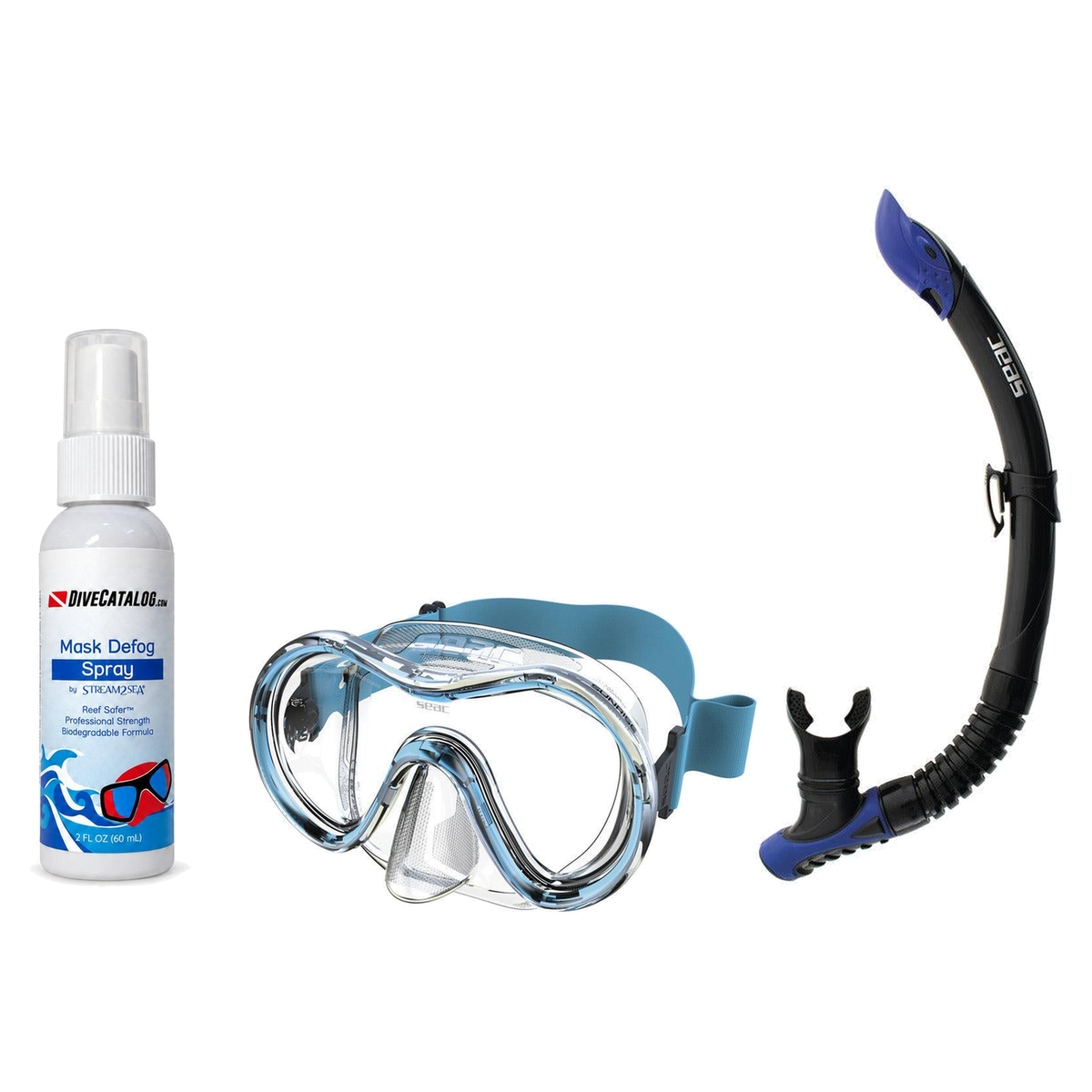 Seac Mask + Snorkel Package – Sunrise Single Lens Mask + Reverse Dry Snorkel + Free Mask Defog Spray — Aquamarine, Seac Reve…