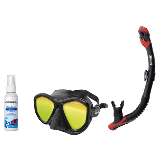 Seac Mask + Snorkel Package – Symbol Mask + Reverse Dry Snorkel + Free Mask Defog Spray — includes SEAC SCUBA DIVING MASK SY…