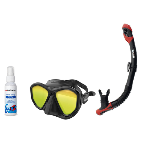 Seac Mask + Snorkel Package – Symbol Mask + Reverse Dry Snorkel + Free Mask Defog Spray — includes SEAC SCUBA DIVING MASK SY…