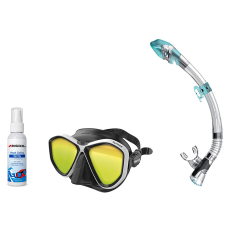 Seac Mask + Snorkel Package – Symbol Mask + Reverse Dry Snorkel + Free Mask Defog Spray — LS Black/White, Seac Fast Tech Dry…