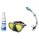 Seac Mask + Snorkel Package – Symbol Mask + Reverse Dry Snorkel + Free Mask Defog Spray — LS Black/White, Seac Fast Tech Dry…