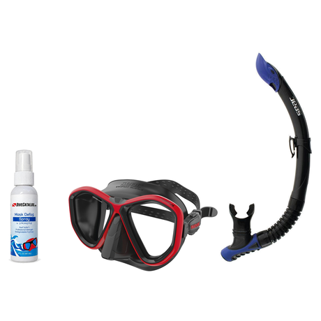 Seac Mask + Snorkel Package – Symbol Mask + Reverse Dry Snorkel + Free Mask Defog Spray — Black / Red, Seac Reverse Snorkel…