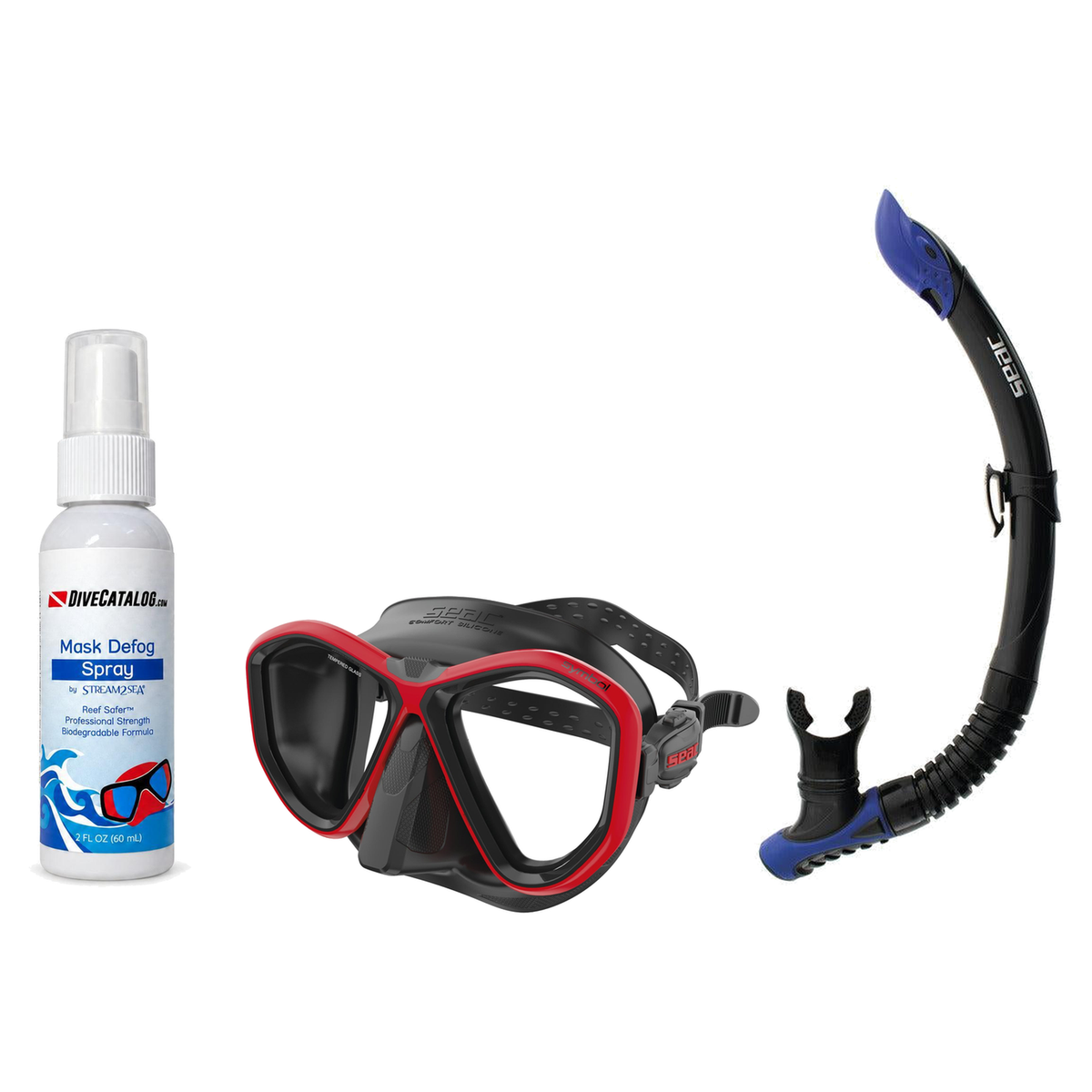 Seac Mask + Snorkel Package – Symbol Mask + Reverse Dry Snorkel + Free Mask Defog Spray — Black / Red, Seac Reverse Snorkel…