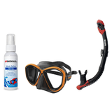 Seac Mask + Snorkel Package – Symbol Mask + Reverse Dry Snorkel + Free Mask Defog Spray — Black/Orange, Seac Reverse Dry Sno…