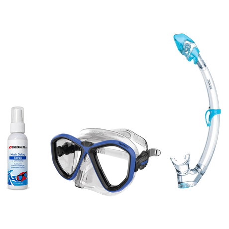 Seac Mask + Snorkel Package – Symbol Mask + Reverse Dry Snorkel + Free Mask Defog Spray — Blue, Seac Tribe Dry Scuba Diving…