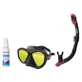 Seac Mask + Snorkel Package – Symbol Mask + Reverse Dry Snorkel + Free Mask Defog Spray — LS Black/Black, Seac Reverse Dry S…