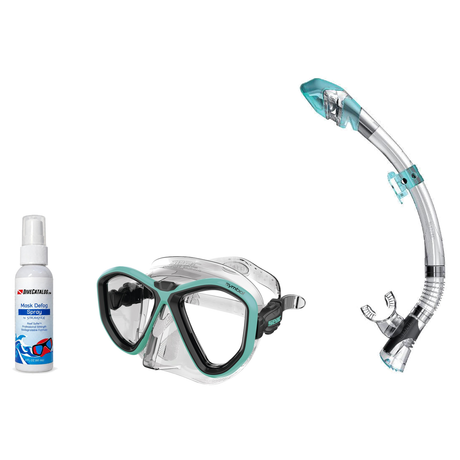 Seac Mask + Snorkel Package – Symbol Mask + Reverse Dry Snorkel + Free Mask Defog Spray — Tiffany, Seac Fast Tech Dry Adult…