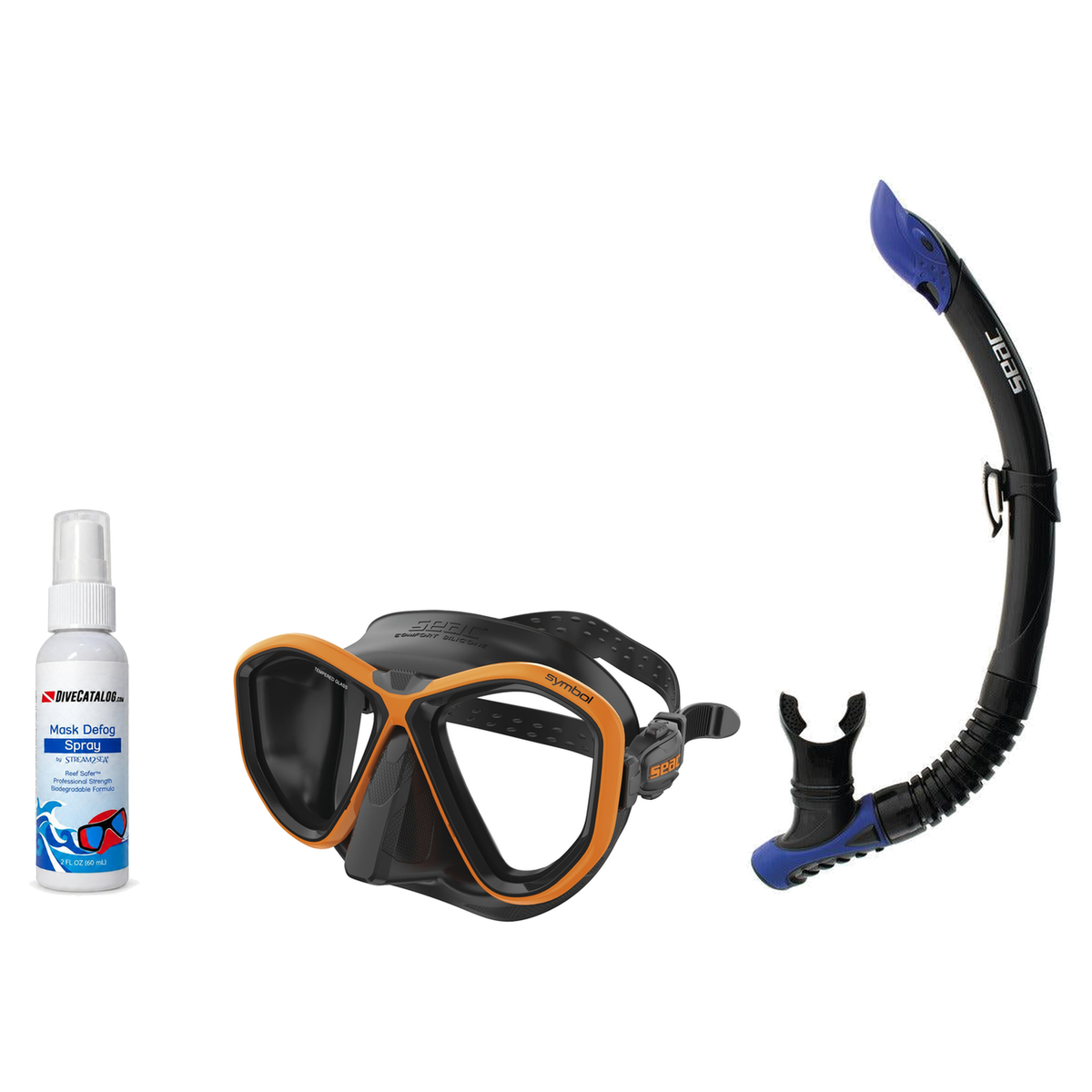Seac Mask + Snorkel Package – Symbol Mask + Reverse Dry Snorkel + Free Mask Defog Spray — Black/Orange, Seac Reverse Snorkel…
