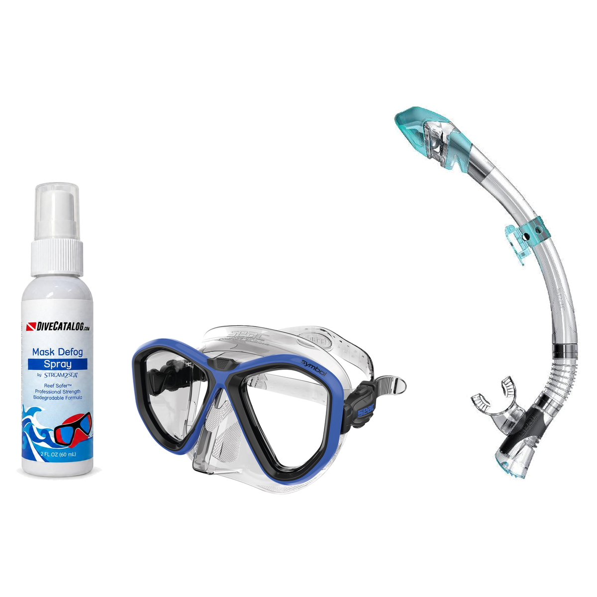 Seac Mask + Snorkel Package – Symbol Mask + Reverse Dry Snorkel + Free Mask Defog Spray — Blue, Seac Fast Tech Dry Adult Scu…