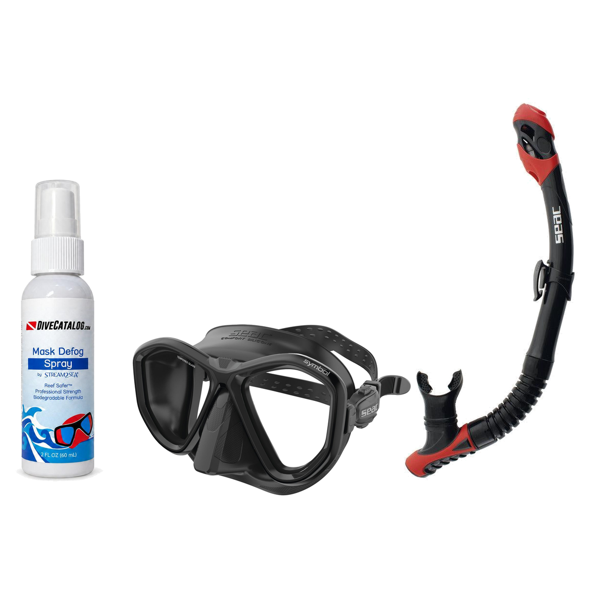 Seac Mask + Snorkel Package – Symbol Mask + Reverse Dry Snorkel + Free Mask Defog Spray — Black, Seac Reverse Dry Snorkel