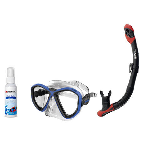 Seac Mask + Snorkel Package – Symbol Mask + Reverse Dry Snorkel + Free Mask Defog Spray — Blue, Seac Reverse Dry Snorkel