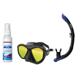 Seac Mask + Snorkel Package – Symbol Mask + Reverse Dry Snorkel + Free Mask Defog Spray — LS Black/Black, Seac Reverse Snork…