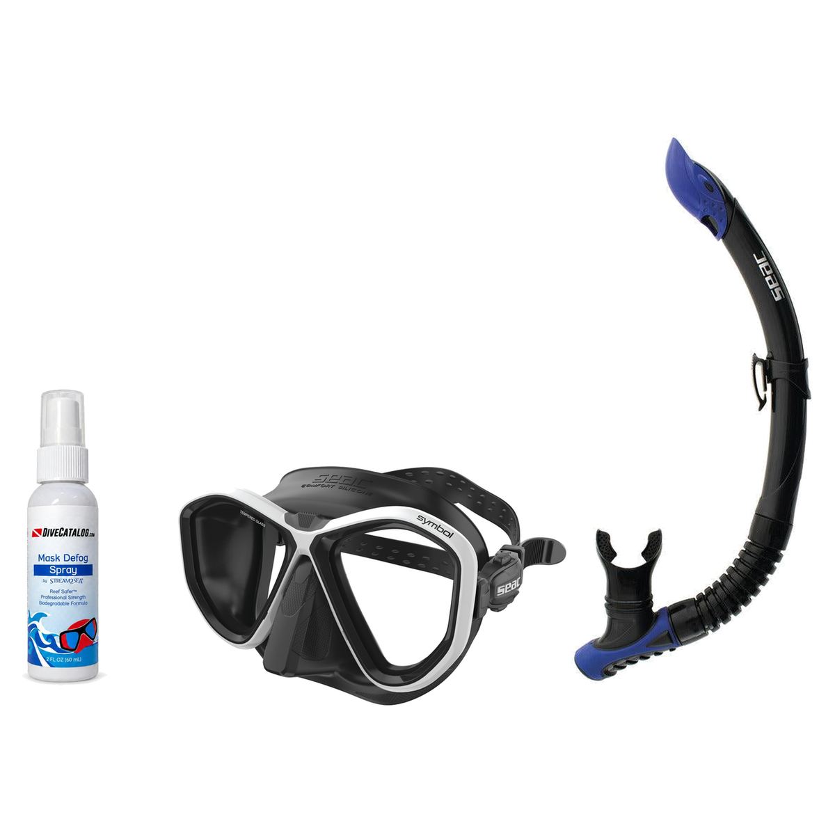 Seac Mask + Snorkel Package – Symbol Mask + Reverse Dry Snorkel + Free Mask Defog Spray — Black/White, Seac Reverse Snorkel…