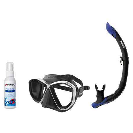 Seac Mask + Snorkel Package – Symbol Mask + Reverse Dry Snorkel + Free Mask Defog Spray — Black/White, Seac Reverse Snorkel…