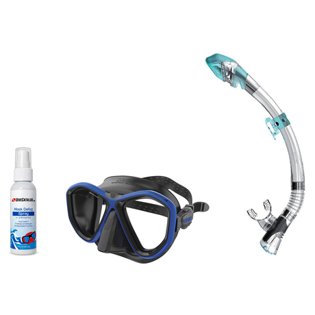 Seac Mask + Snorkel Package – Symbol Mask + Reverse Dry Snorkel + Free Mask Defog Spray — Black / Blue, Seac Fast Tech Dry A…