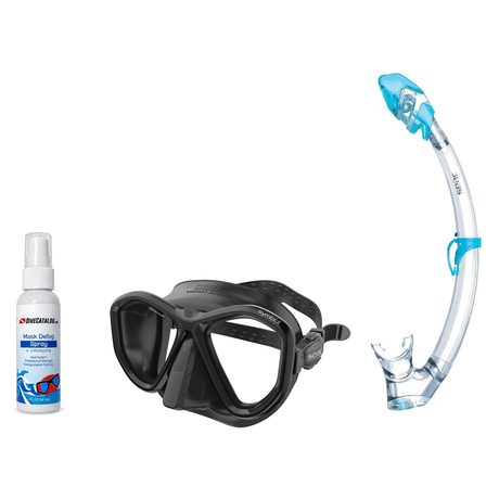 Seac Mask + Snorkel Package – Symbol Mask + Reverse Dry Snorkel + Free Mask Defog Spray — Black, Seac Tribe Dry Scuba Diving…