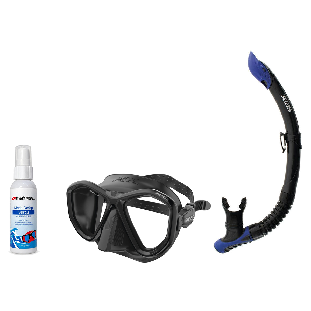 Seac Mask + Snorkel Package – Symbol Mask + Reverse Dry Snorkel + Free Mask Defog Spray — Black, Seac Reverse Snorkel Anti-S…