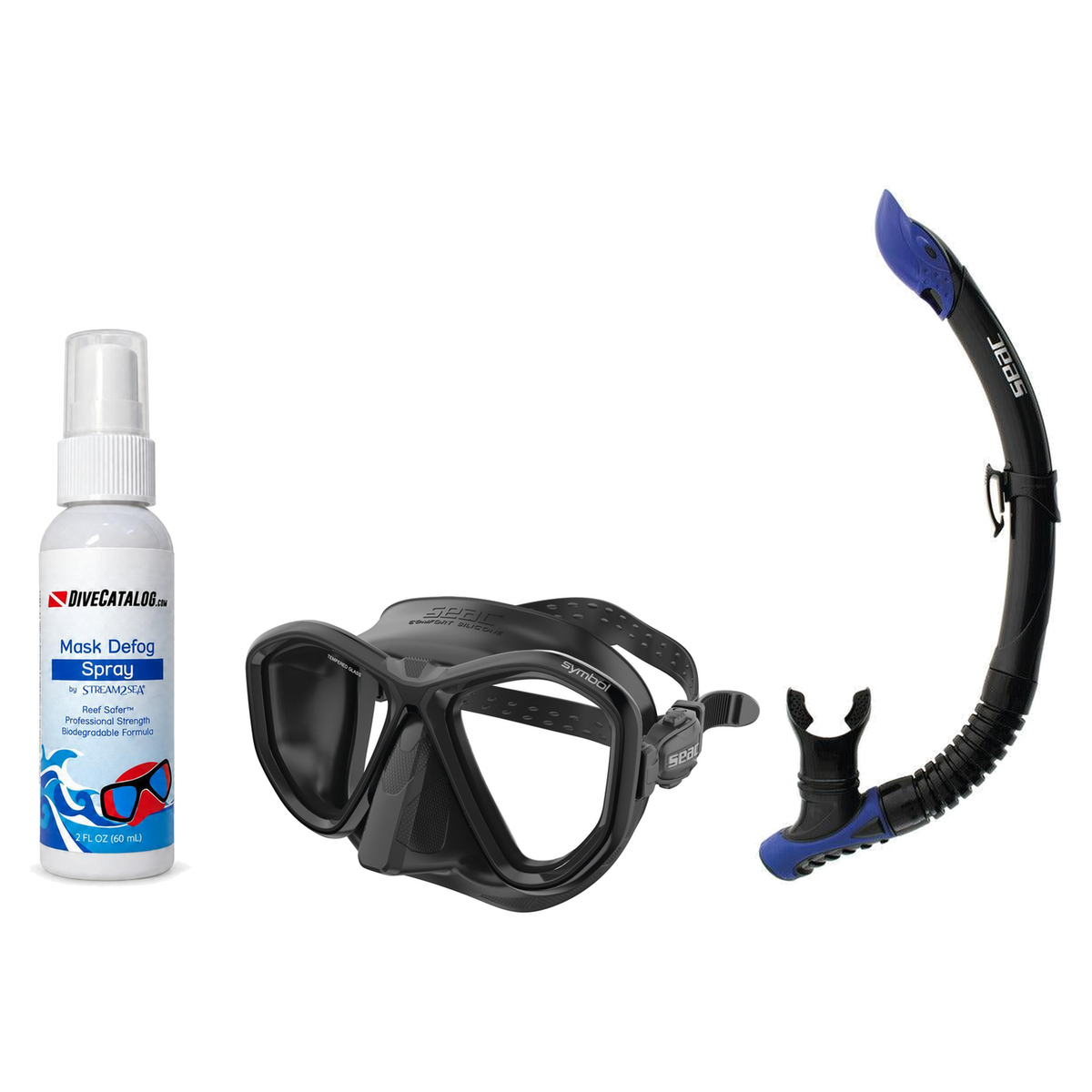 Seac Mask + Snorkel Package – Symbol Mask + Reverse Dry Snorkel + Free Mask Defog Spray — Black, Seac Reverse Snorkel Anti-S…