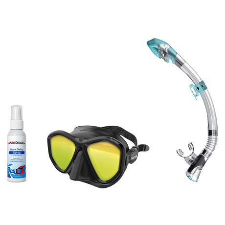 Seac Mask + Snorkel Package – Symbol Mask + Reverse Dry Snorkel + Free Mask Defog Spray — LS Black/Black, Seac Fast Tech Dry…