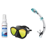 Seac Mask + Snorkel Package – Symbol Mask + Reverse Dry Snorkel + Free Mask Defog Spray — LS Black/Black, Seac Fast Tech Dry…