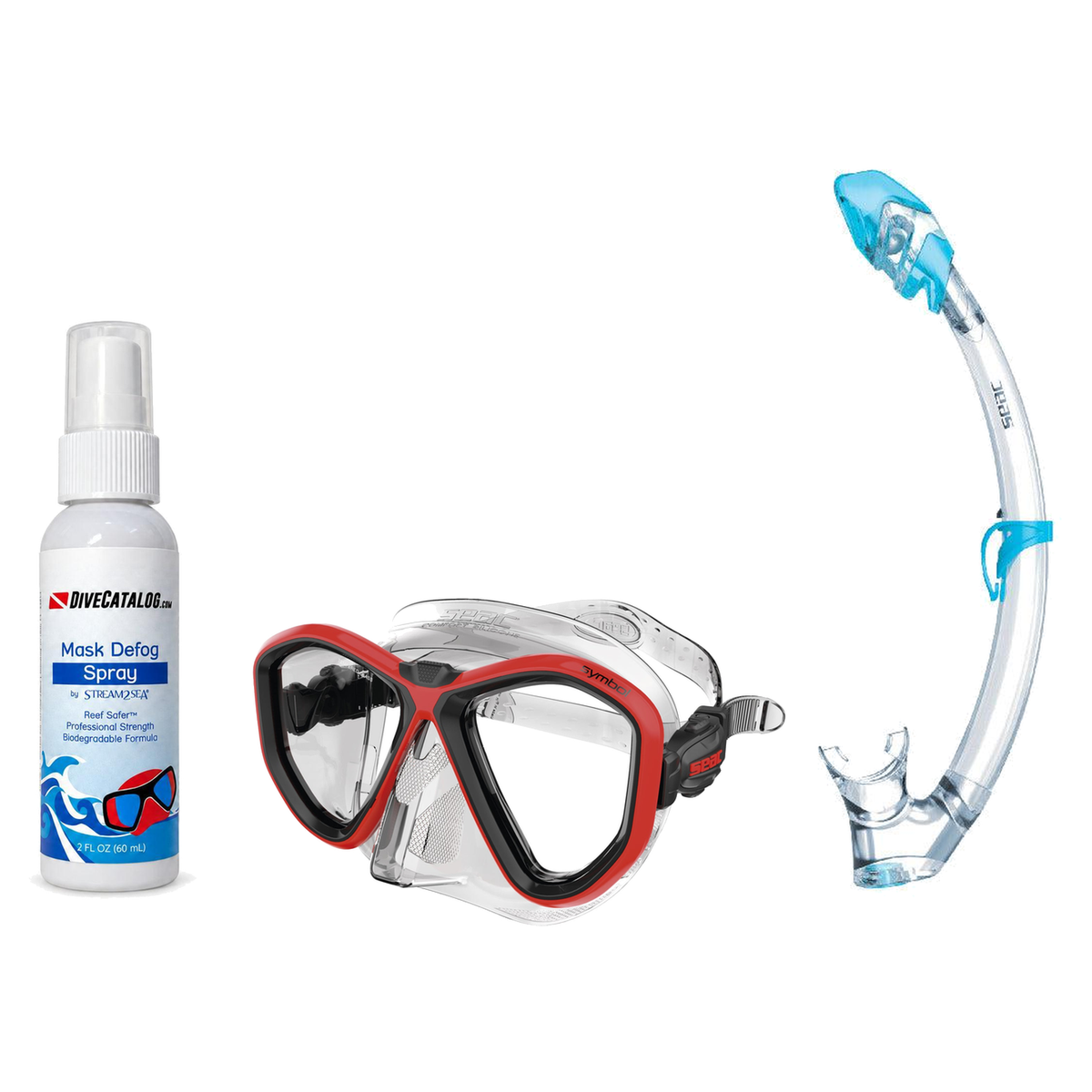 Seac Mask + Snorkel Package – Symbol Mask + Reverse Dry Snorkel + Free Mask Defog Spray — Red, Seac Tribe Dry Scuba Diving S…