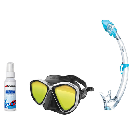 Seac Mask + Snorkel Package – Symbol Mask + Reverse Dry Snorkel + Free Mask Defog Spray — LS Black/White, Seac Tribe Dry Scu…