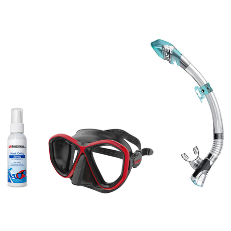 Seac Mask + Snorkel Package – Symbol Mask + Reverse Dry Snorkel + Free Mask Defog Spray — Black / Red, Seac Fast Tech Dry Ad…