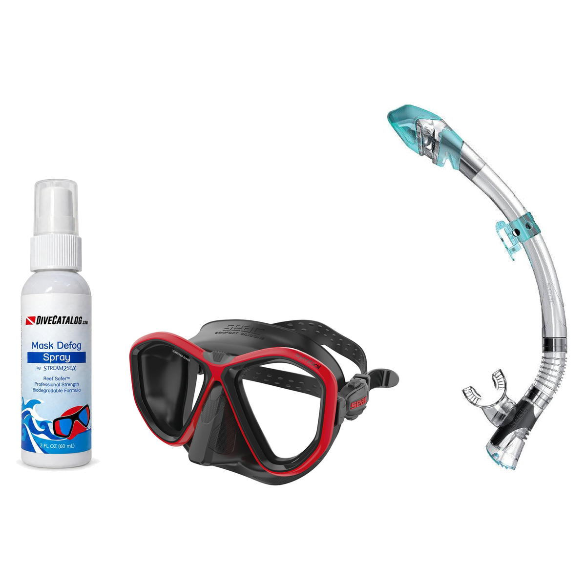 Seac Mask + Snorkel Package – Symbol Mask + Reverse Dry Snorkel + Free Mask Defog Spray — Black / Red, Seac Fast Tech Dry Ad…