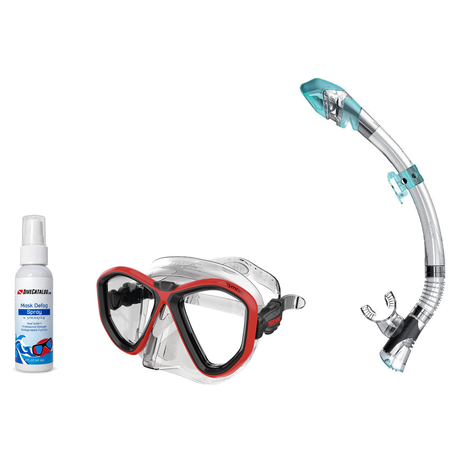 Seac Mask + Snorkel Package – Symbol Mask + Reverse Dry Snorkel + Free Mask Defog Spray — Red, Seac Fast Tech Dry Adult Scub…