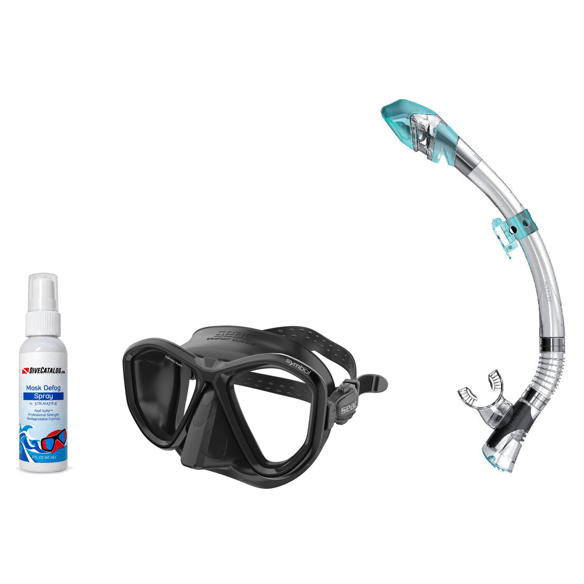 Seac Mask + Snorkel Package – Symbol Mask + Reverse Dry Snorkel + Free Mask Defog Spray — Black, Seac Fast Tech Dry Adult Sc…
