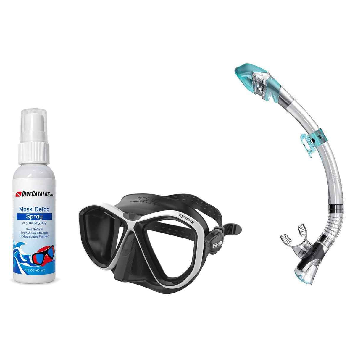 Seac Mask + Snorkel Package – Symbol Mask + Reverse Dry Snorkel + Free Mask Defog Spray — Black/White, Seac Fast Tech Dry Ad…
