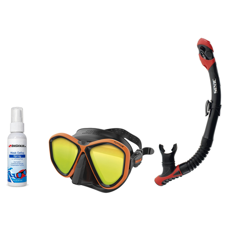 Seac Mask + Snorkel Package – Symbol Mask + Reverse Dry Snorkel + Free Mask Defog Spray — LS Black/Orange, Seac Reverse Dry…