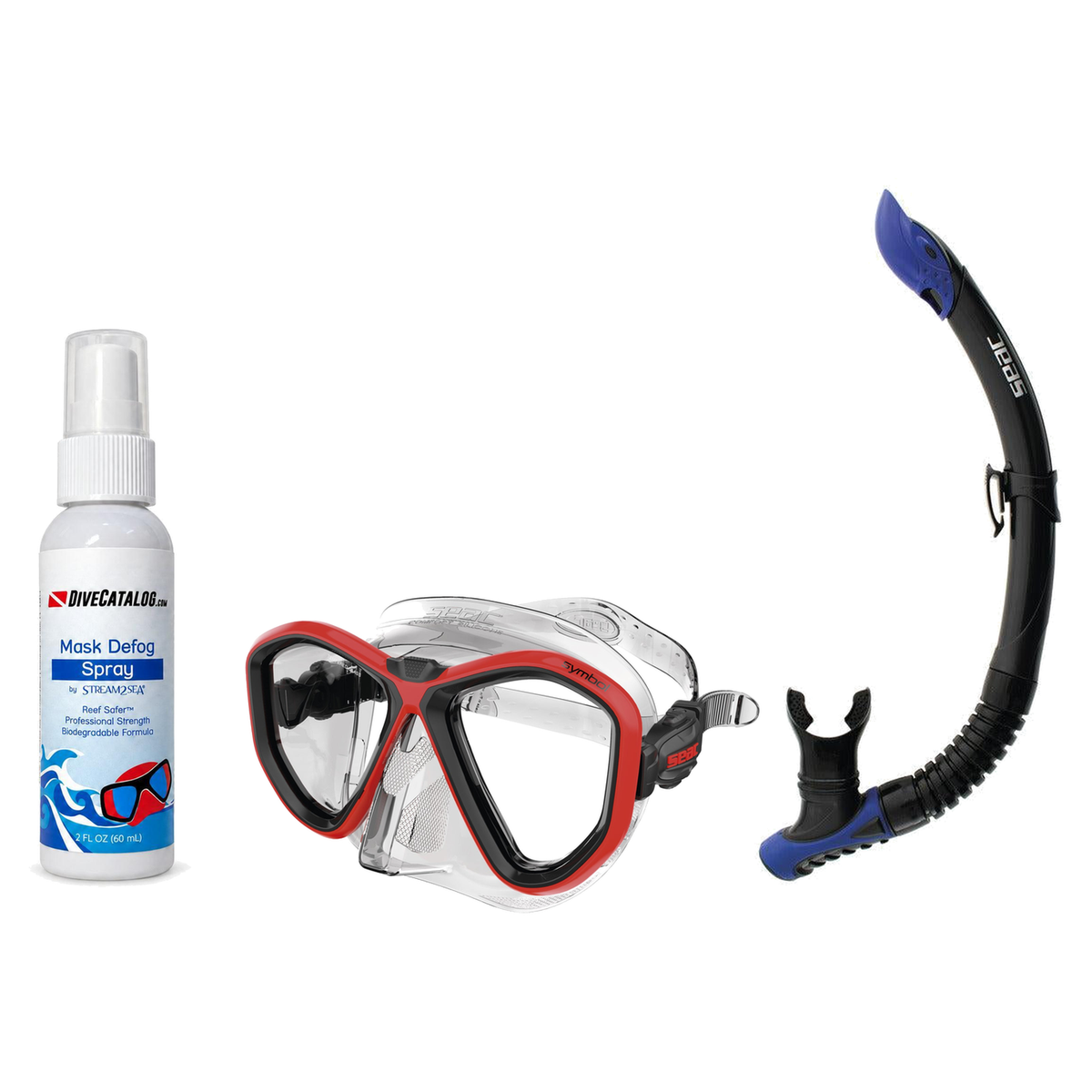 Seac Mask + Snorkel Package – Symbol Mask + Reverse Dry Snorkel + Free Mask Defog Spray — Red, Seac Reverse Snorkel Anti-Spl…
