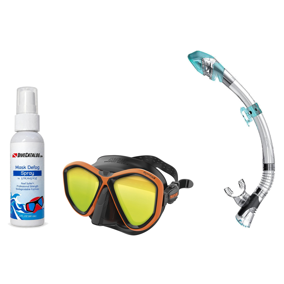 Seac Mask + Snorkel Package – Symbol Mask + Reverse Dry Snorkel + Free Mask Defog Spray — LS Black/Orange, Seac Fast Tech Dr…