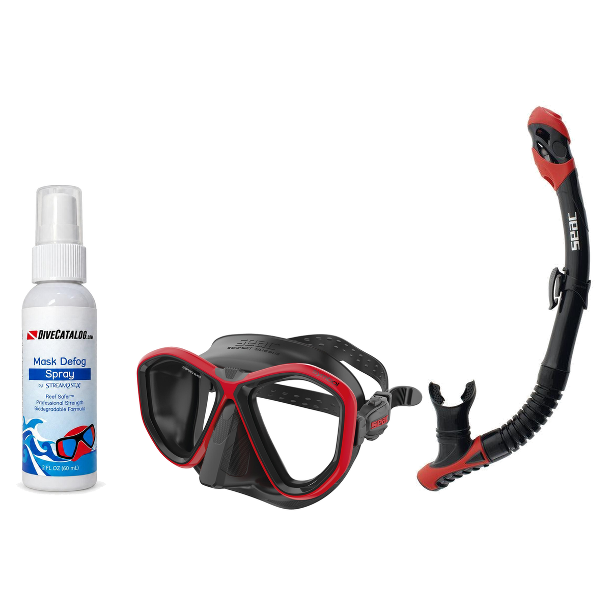 Seac Mask + Snorkel Package – Symbol Mask + Reverse Dry Snorkel + Free Mask Defog Spray — Black / Red, Seac Reverse Dry Snor…