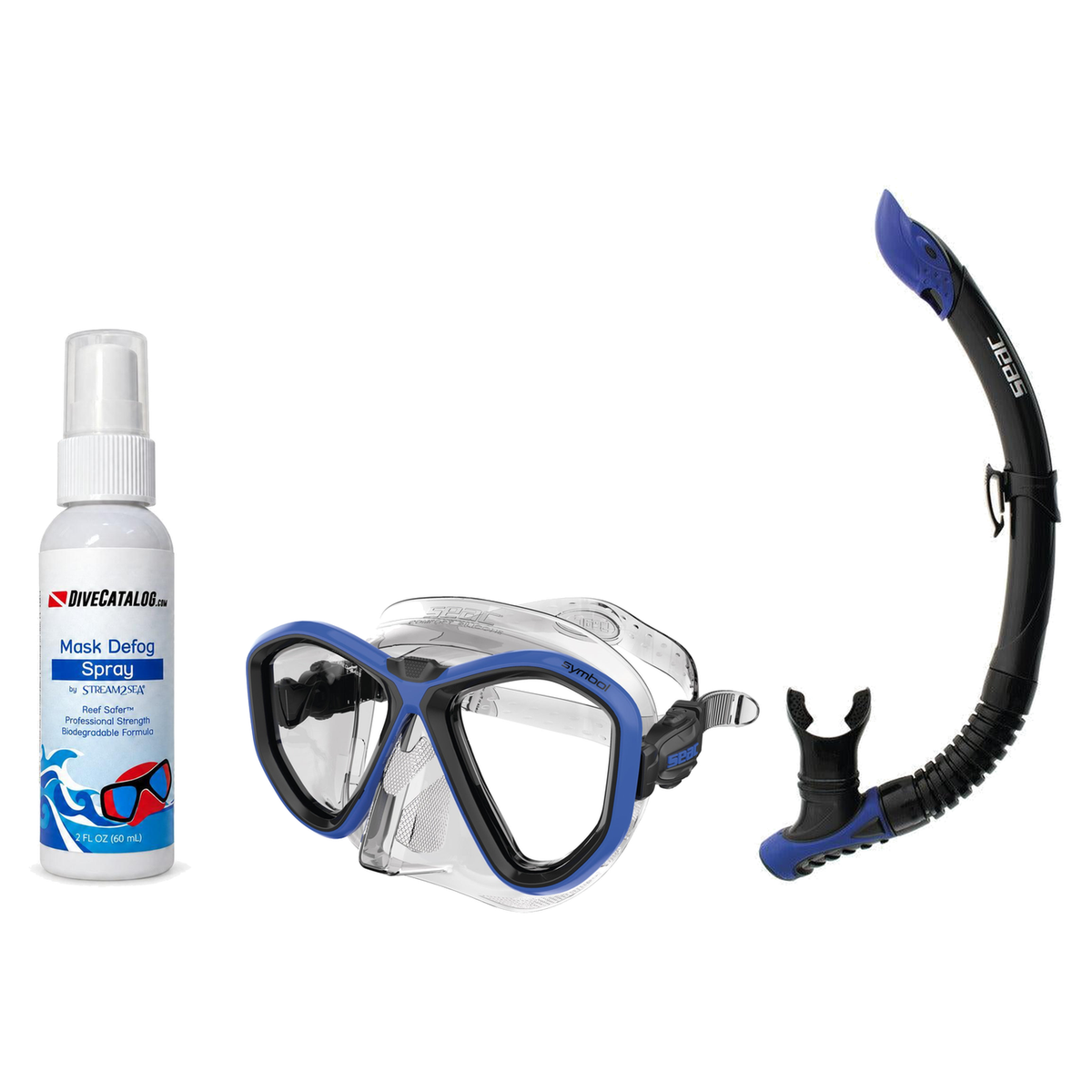 Seac Mask + Snorkel Package – Symbol Mask + Reverse Dry Snorkel + Free Mask Defog Spray — Blue, Seac Reverse Snorkel Anti-Sp…