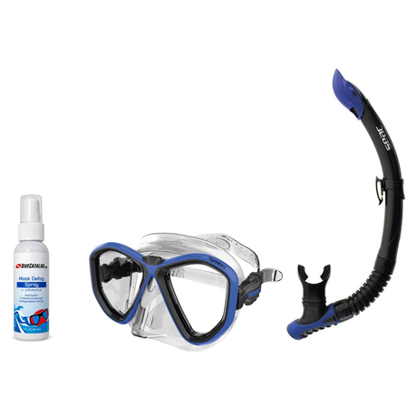 Seac Mask + Snorkel Package – Symbol Mask + Reverse Dry Snorkel + Free Mask Defog Spray — Blue, Seac Reverse Snorkel Anti-Sp…