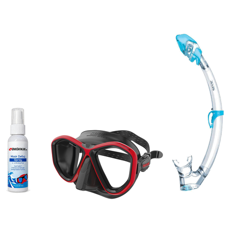 Seac Mask + Snorkel Package – Symbol Mask + Reverse Dry Snorkel + Free Mask Defog Spray — Black / Red, Seac Tribe Dry Scuba…