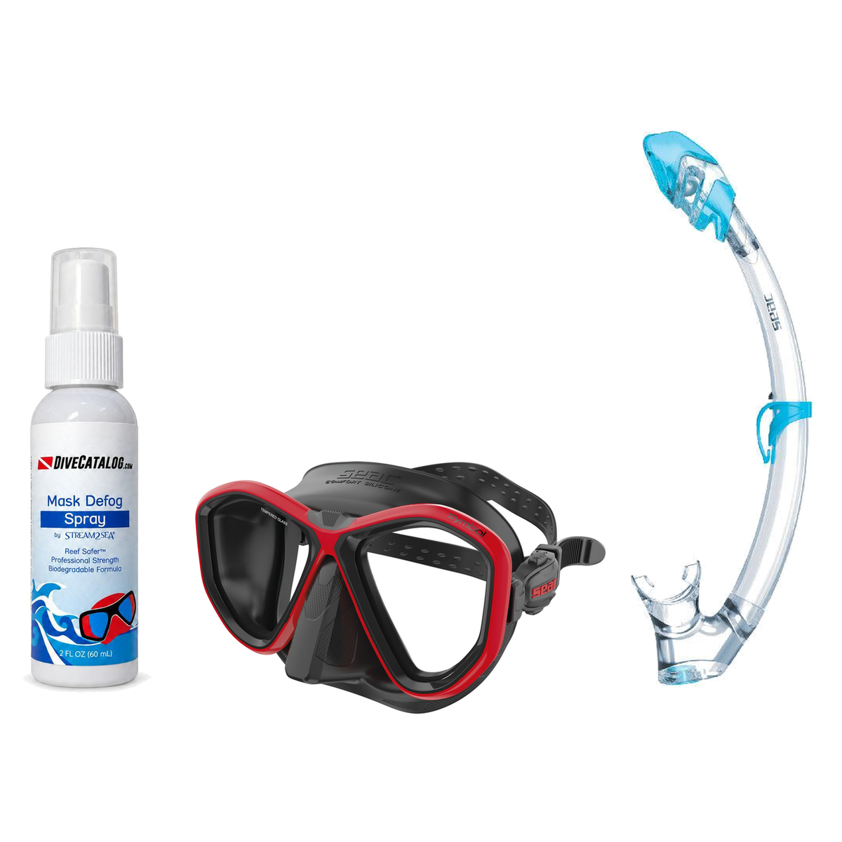 Seac Mask + Snorkel Package – Symbol Mask + Reverse Dry Snorkel + Free Mask Defog Spray — Black / Red, Seac Tribe Dry Scuba…