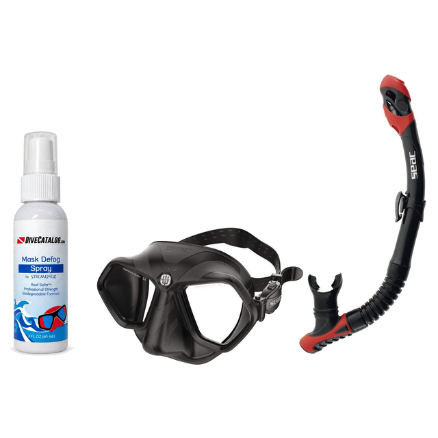 Seac Mask + Snorkel Package – Wild Anti-Fog Dual Lens Mask + Reverse Dry Snorkel + Free Mask Defog Spray — includes Seac Mas…
